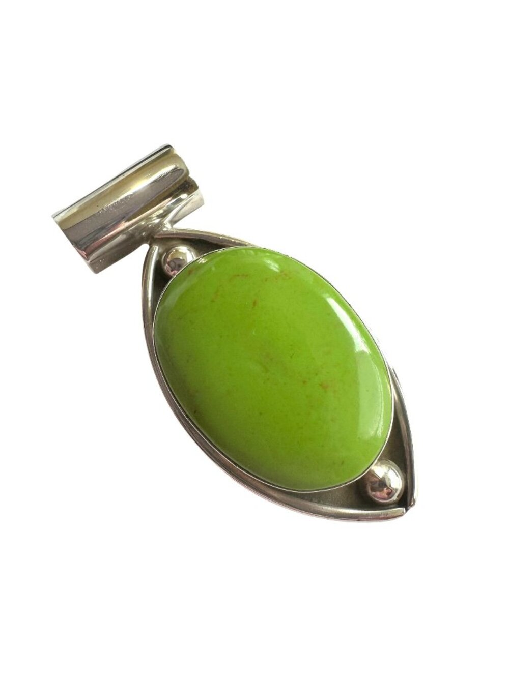 Sterling Silver Lime Green Turquoise Pendant 925 Mexico Oval Modern Design